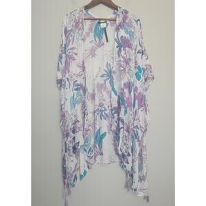 NWT Ellen Tracy Floral Kimono Wrap Cover Up Tassel One Size